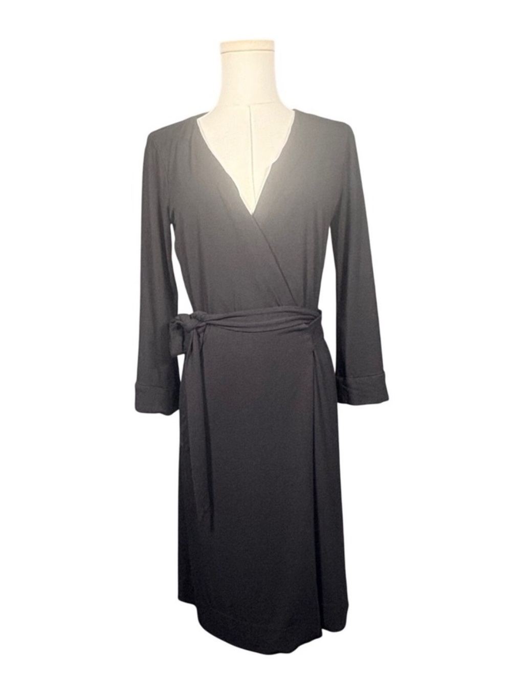 Diane Von Furstenberg Black Midi Wrap Dress with Tie Waist